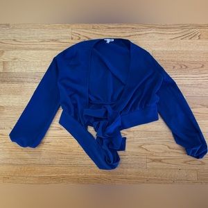 Electric blue front-cross tie blouse